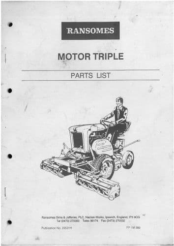 Ransomes Grass Cutting Machine Motor Triple Parts Manual