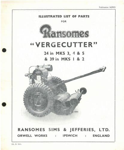 Ransomes Grass Cutting Machine Vergecutter 24" Mk 3 4 & 5 & 39" Mk 1 & 2 Mower Parts Manual