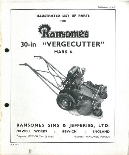 Ransomes Grass Cutting Machine Vergecutter 30" Mower Parts Manual