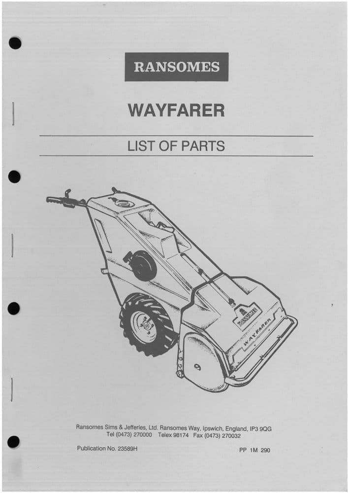 Ransomes Grass Cutting Machine Wayfarer Mower Parts Manual