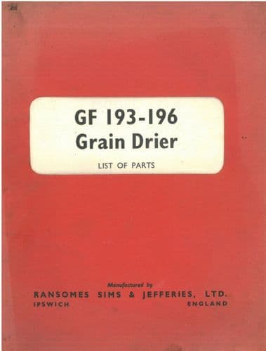 Ransomes Gravity Flow Grain Drier 193/4 195/6 - Parts List 193/4 195/6