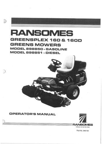 Ransomes Greens Mower Greensplex 160 & 160D Operators Manual
