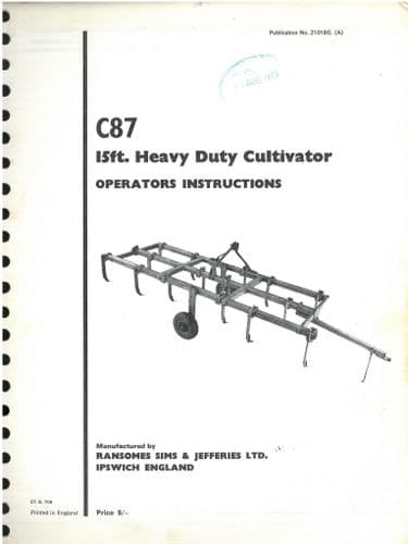 Ransomes Heavy Duty Cultivator C87 Operators Manual