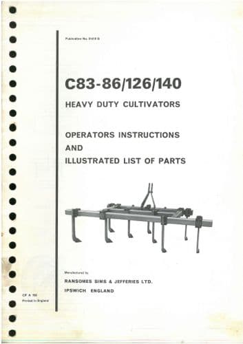 Ransomes Heavy Duty Cultivators C83 - 86/126/140 Operators Manual and Parts List