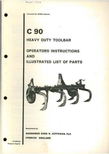 Ransomes Heavy Duty Toolbar C90 Operators Manual with Parts List