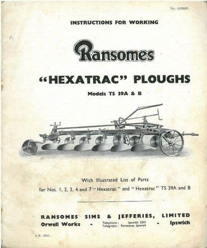 Ransomes Hextrac Plough TS39A & TS39B  Operators Manual