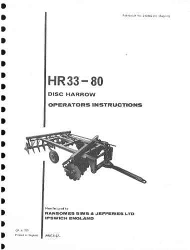 Ransomes HR33-80 Disc Harrows Operators Manual