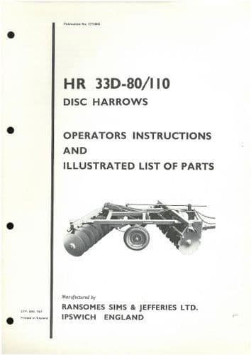 Ransomes HR33D-80/110 Disc Harrows Operators Manual