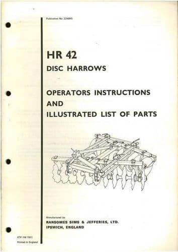 Ransomes HR42 Disc Harrows Operators Manual with Parts List
