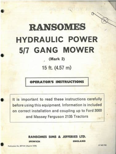 Ransomes Hydraulic Power 5/7 Gang Mower Mark 2 Operators Manual