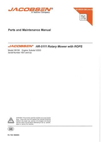 Ransomes Jacobsen Rotary Mower HR5111 Operators & Parts Manual