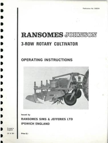 Ransomes Johnson 3-Row Rotary Cultivator Operators Manual
