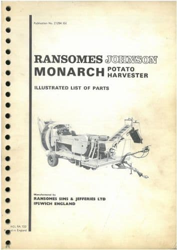 Ransomes Johnson Monarch Potato Harvester Fully Illustrated Parts Manual
