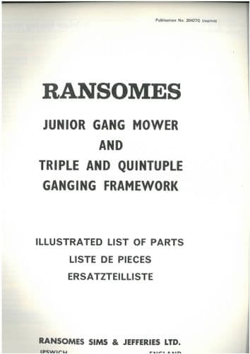 Ransomes  Junior Gang Mower - Triple & Quintuple Ganging Framework Parts Manual