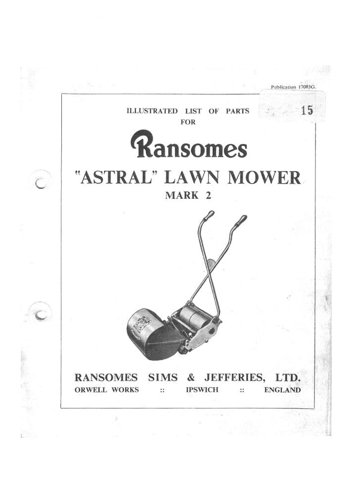Ransomes Lawn Mower Astral Mk2 Parts Manual