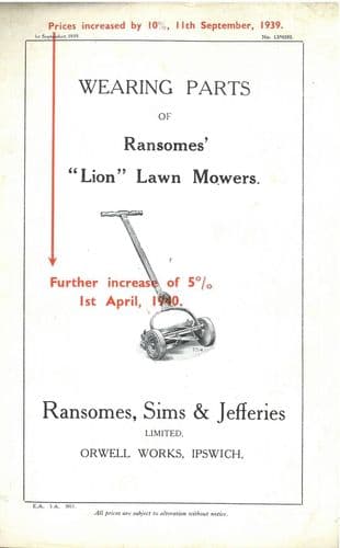 Ransomes Lion Lawnmower Mower Parts Manual
