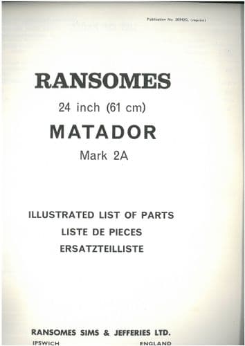 Ransomes  Matador Motor Mower 24" Mark 2A Mk2A Parts Manual