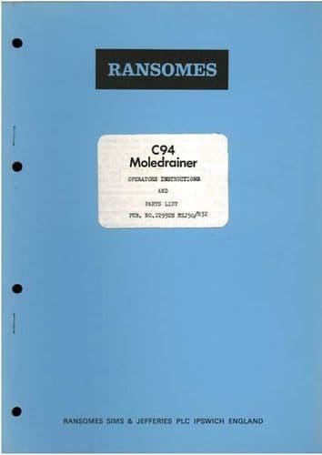 Ransomes Moledrainer C94 Operators Manual with Parts List