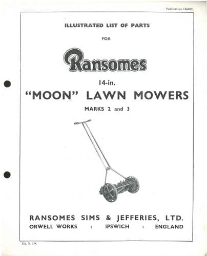 Ransomes Moon  Lawnmower 14" Mower Parts Manual