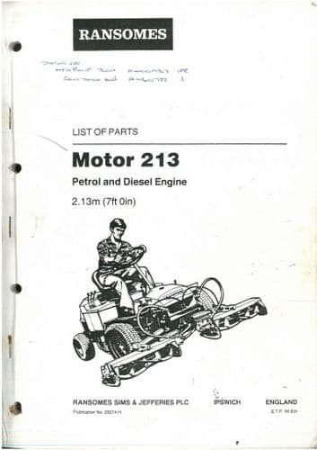 Ransomes Motor 213 Parts Manual