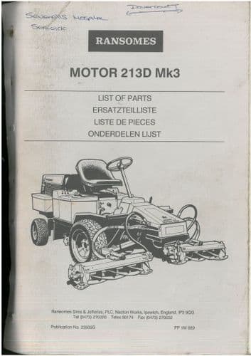 Ransomes Motor 213D MK3 Parts Manual - 213 D MK 3