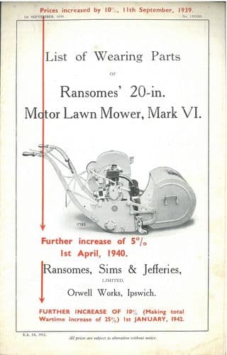 Ransomes Motor Lawn Mower 20" Mk 6 Mk VI  Parts Manual
