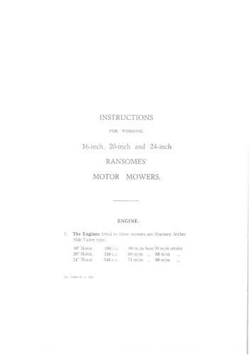 Ransomes Motor Mower 16" 20" & 24" Operators Manual