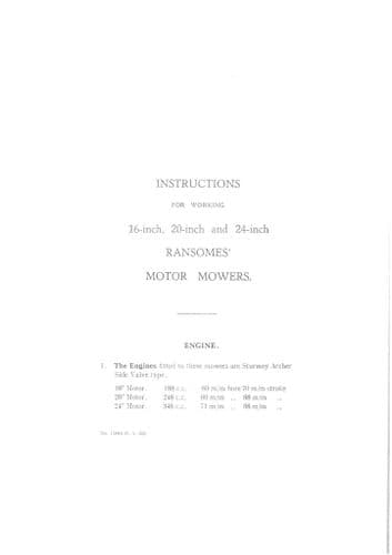 Ransomes Motor Mower 16" 20" & 24" Operators Manual