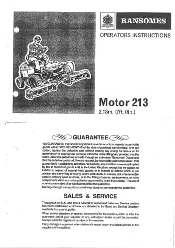 Ransomes Motor Mower 213 Operators Manual