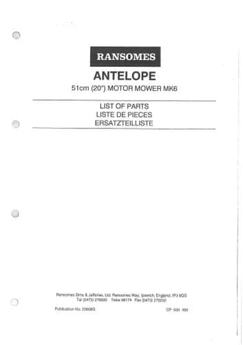 Ransomes Motor Mower Antelope 20 Inch Mk.6M Parts Manual - Mk6M