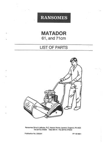 Ransomes Motor Mower Matador 61cm & 71cm Parts Manual