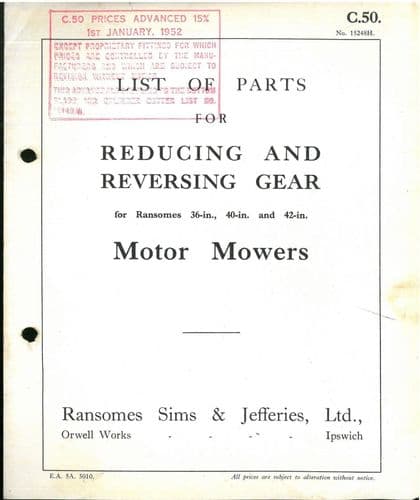 Ransomes Motor Mowers Reducing & Reversing Gear 36 40 42in Parts Manual