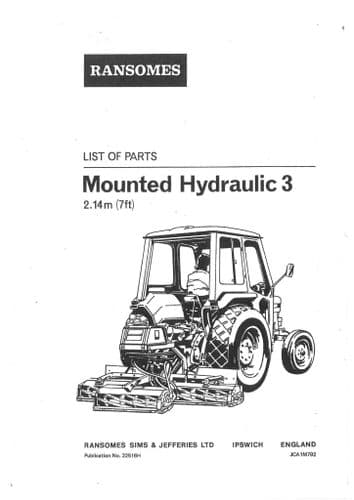 Ransomes Mounted Hydraulic 3 7ft ( 2.14m) Parts Manual