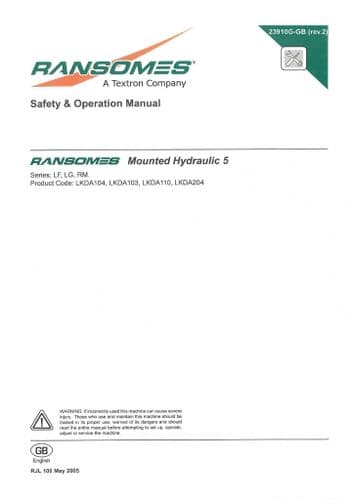 Ransomes Mounted Hydraulic 5 Series LF, LG, RM Operators Manual