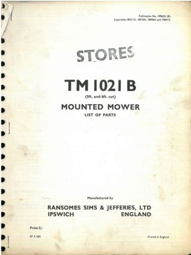 Ransomes Mounted Mower TM1021B Parts List - TM 1021 B