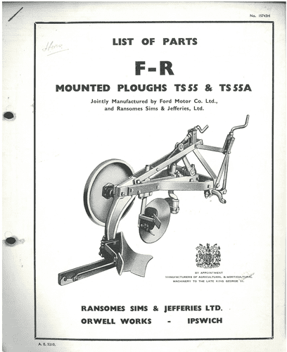 Ransomes Mounted Plough TS55 & TS55A Illustrated Parts Manual