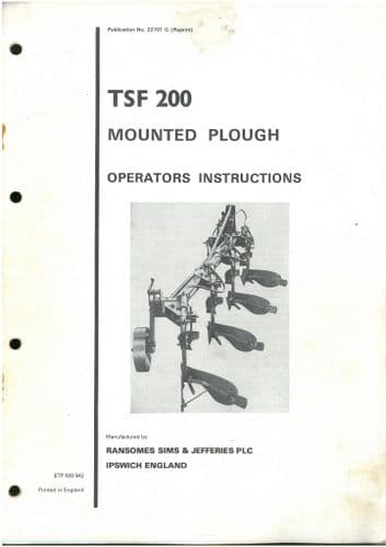 Ransomes Mounted Plough TSF200 Operators Manual