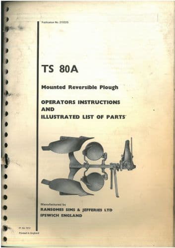 Ransomes Mounted Reversible Plough TS 80A Operators and Parts List Manual - TS80A TS 80 A