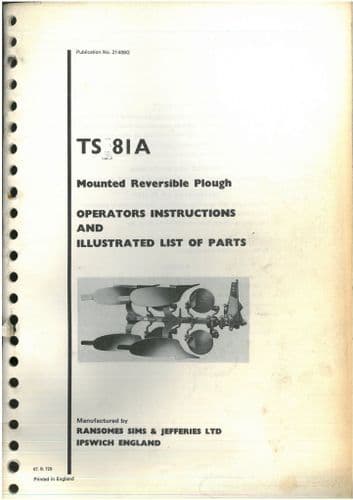 Ransomes Mounted Reversible Plough TS 81A Operators and Parts List Manual - TS81A TS 81 A