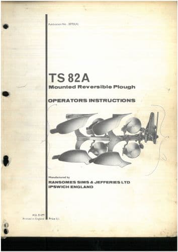 Ransomes Mounted Reversible Plough TS 82A Operators and Parts List Manual - TS82A TS 82 A - ORIGINAL