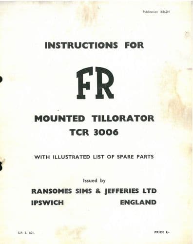 Ransomes Mounted Tillorator TCR 3006 Operators Manual