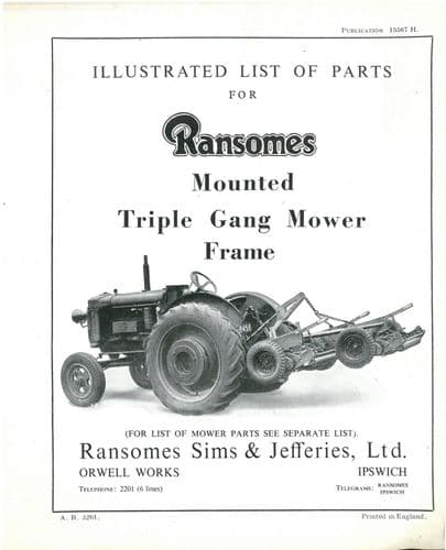 Ransomes Mounted Triple Gang Mower Frame Parts Manual