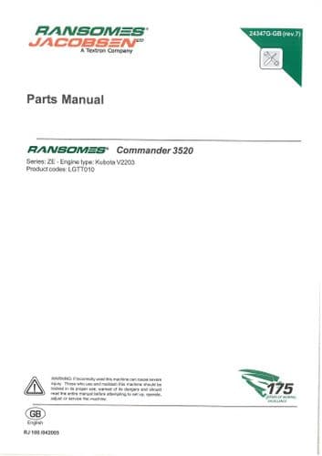 Ransomes Mower Commander 3520 Parts Manual