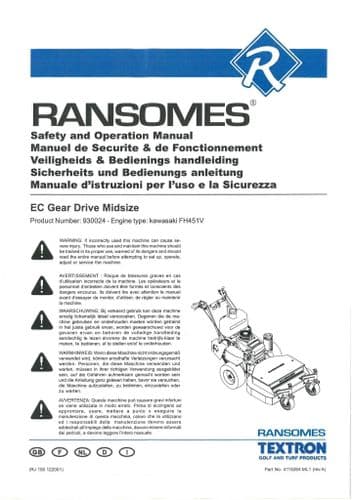 Ransomes Mower EC Gear Drive Midsize Operators Manual