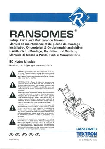 Ransomes Mower EC Hydro Midsize Operators Manual & Parts List