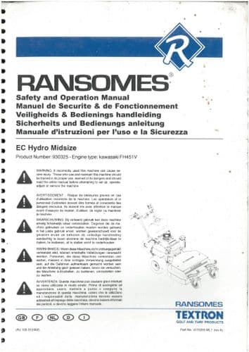 Ransomes Mower EC Hydro Midsize Operators Manual