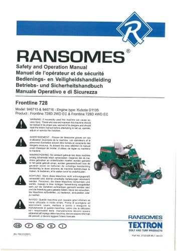 Ransomes Mower Frontline 728 Operators Manual