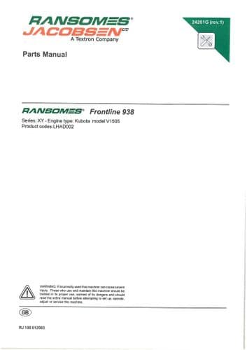 Ransomes Mower Frontline 938  Parts Manual