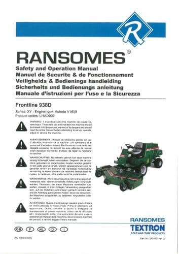 Ransomes Mower Frontline 938D Operators Manual