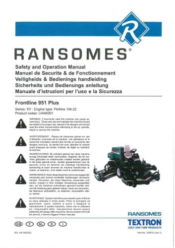 Ransomes Mower Frontline 951 Operators Manual